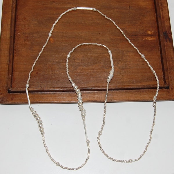 Collar de mujer largo de cuentas de plata etíope - collar de latón de doble envoltura - collar etíope extra largo - collar elegante de todos los días