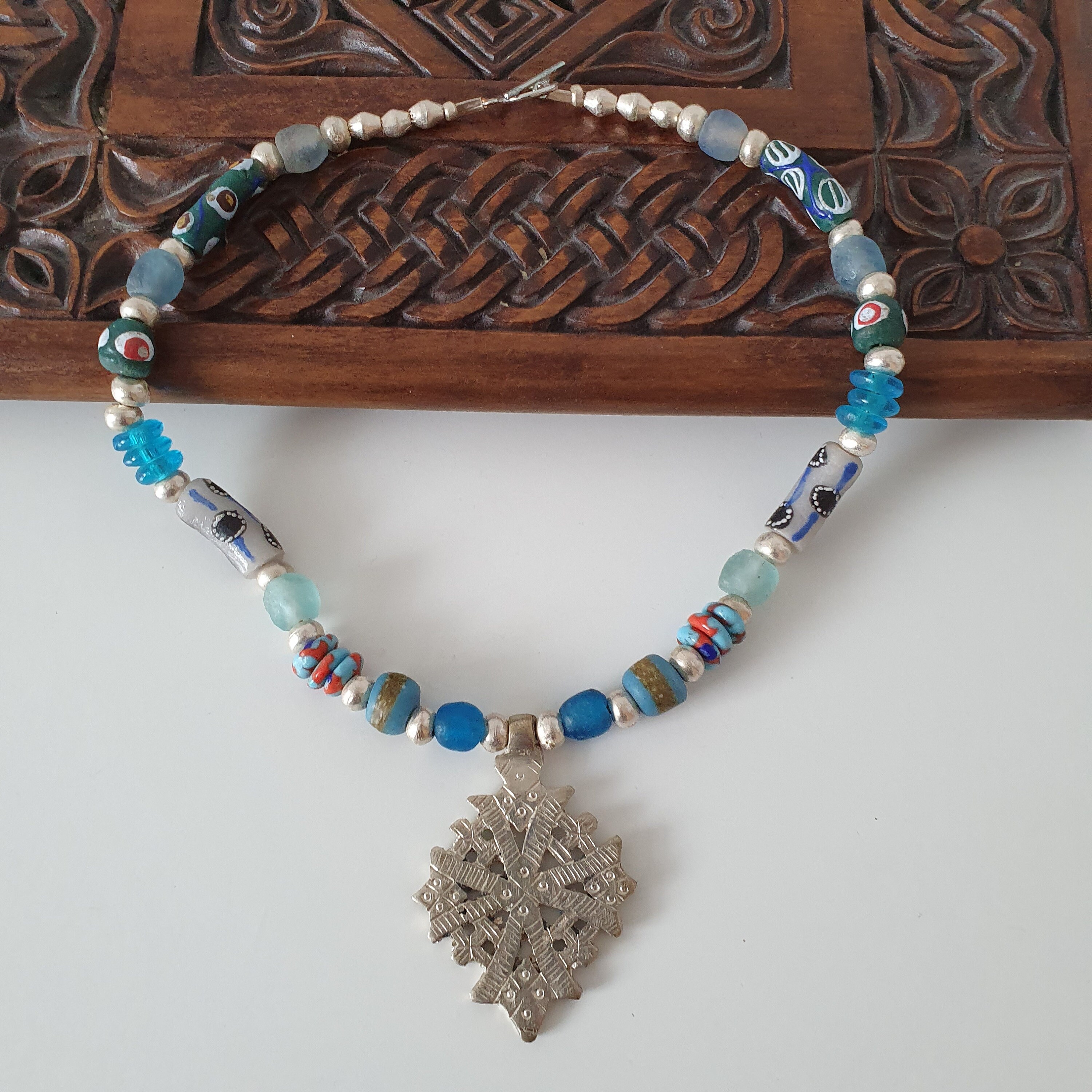 Colgante De Cruz Copta Et ope Collar De Cuentas De Plata Etsy Espa a
