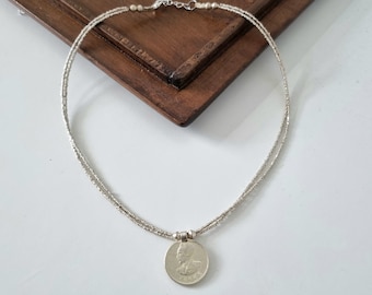 Haile Selassie coin and Ethiopian Traditional Pendant long Necklace