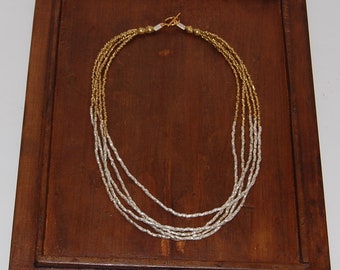 Ethiopian Recycle Bullet brass And Silver plated  Beads 5 Strand Short necklace  Ethiopian silver Beads Ethiopian Brass Beads African jewelr