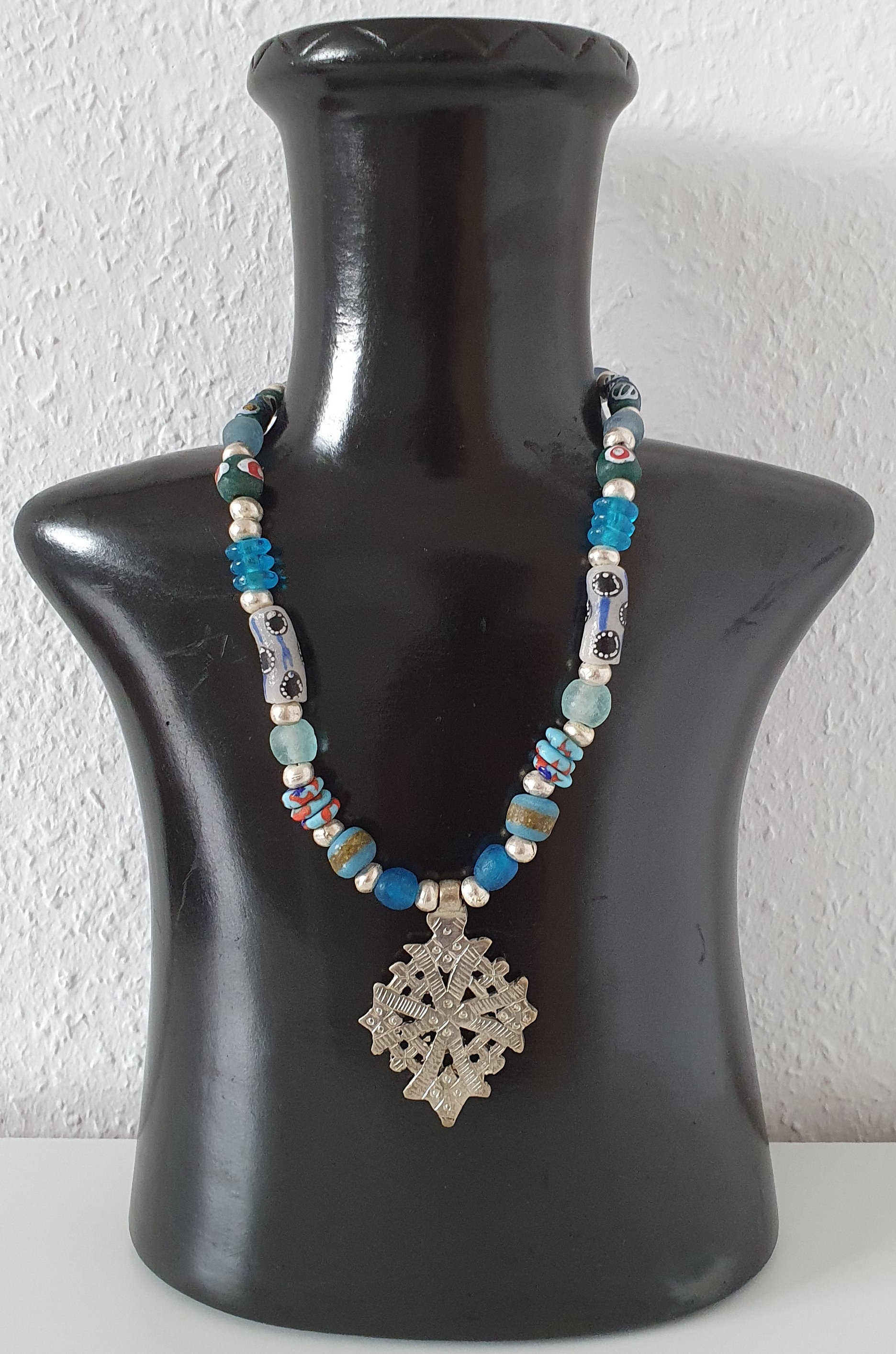 Colgante De Cruz Copta Et ope Collar De Cuentas De Plata Etsy Espa a