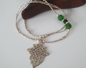 Tesfa Ethiopian Coptic Cross Necklace Ethiopian silver Cross Ethiopian cross Ethiopian Coptic Cross Ghana Glass Bead Silver-plated Beads