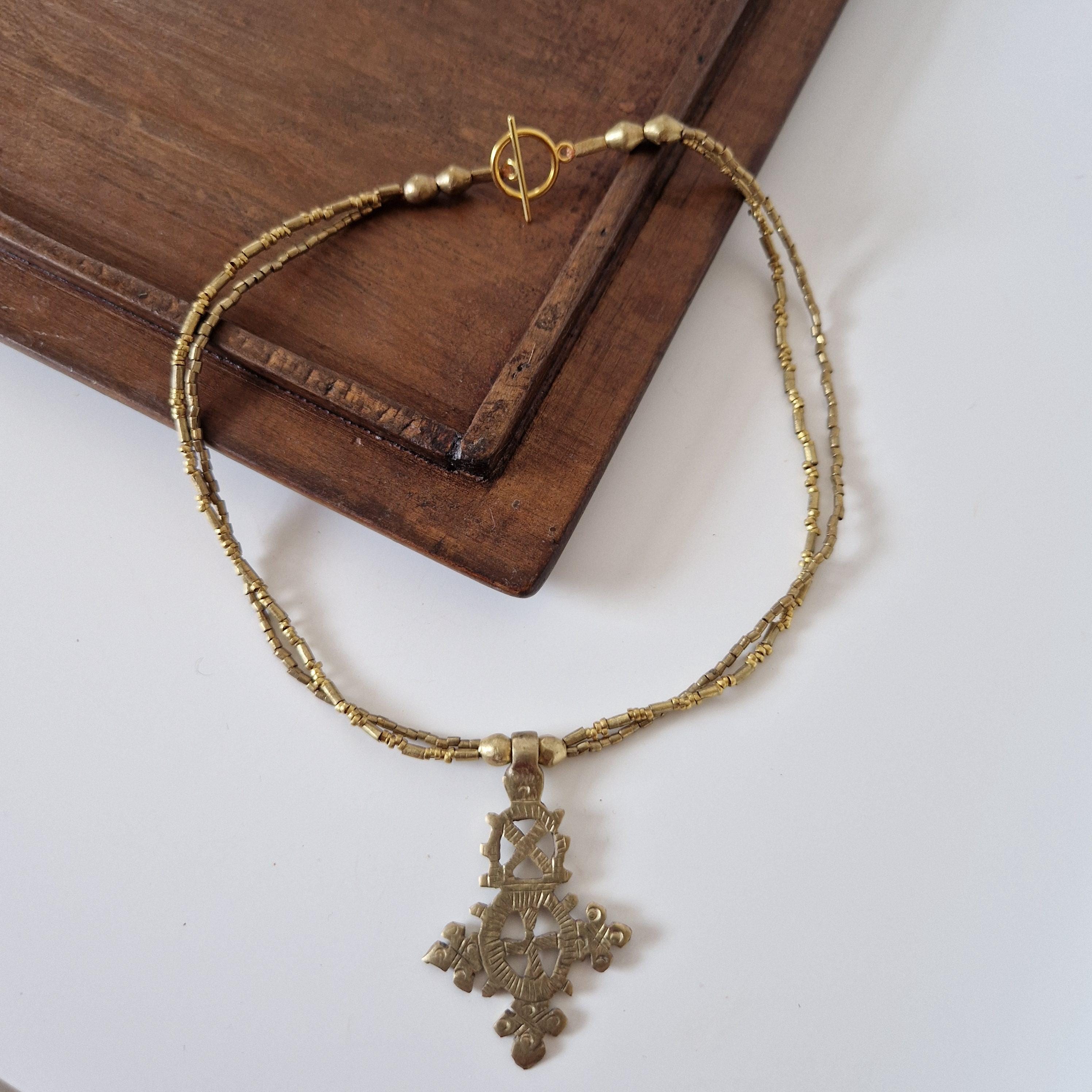 Ethiopian Cross Pendant Necklace - Silver Plated Brass Chain, Cultural Jewelry Gift - View #6