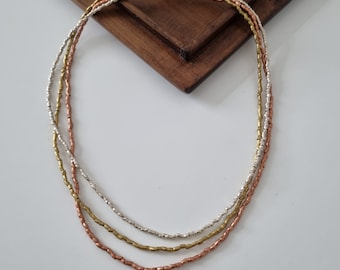 Äthiopische Messing, Kupfer & Silber Perlenkette: Afrikanischer mehrsträngiger Schmuck
