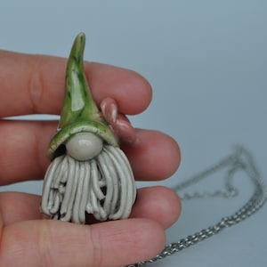 Gnome necklace, Stoneware necklace with gnome, One-of-a-kind necklace, Chain necklace, Gift for a friend