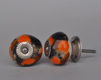 Orange knobs, One-of-a-kind knobs, Handmade knobs, Ceramic knobs