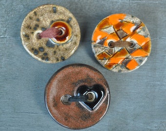 3 large button brooches, One-of-a-kind brooches, Ceramic brooches, Gift for a friend