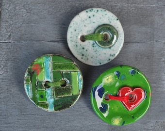 Set of 3 button brooches, One-of-a-kind brooches, Ceramic brooches, Gift for a friend