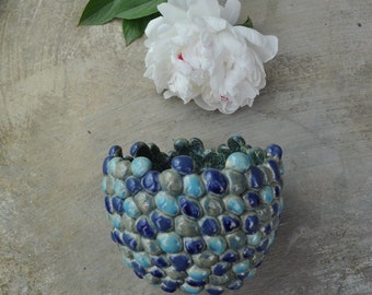 One-of-a-kind bowl, Blue ceramic bowl that can be a planter, Blue planter, Gift