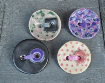 4 large button brooches, One-of-a-kind brooches, Ceramic brooches, Gift