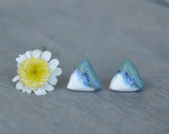 Triangle porcelain stud earrings, Contemporary porcelain stud earrings, Handmade porcelain earrings