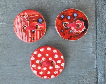 3 red ceramic brooches, Geometric brooches, One-of-a-kind brooches, Gift idea,