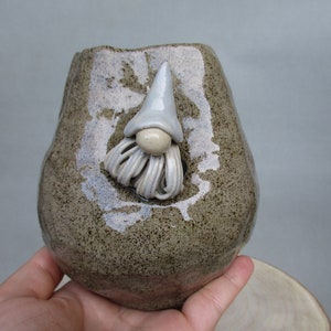 Gnome vase, Handmade vase, One-of-akind vase, Gray stoneware vase, Gift