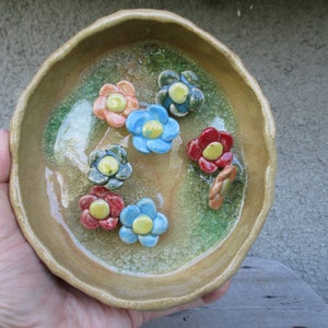 Water drinking station for bees and butterflies, One-of-a-kind bee bowl, Stoneware bowl, Beekeeper gift