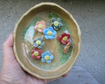 Water drinking station for bees and butterflies, One-of-a-kind bee bowl, Stoneware bowl, Beekeeper gift