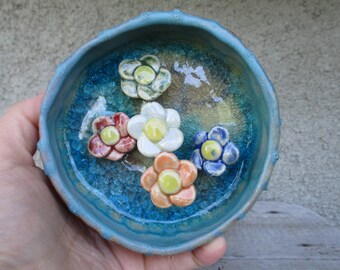 Water drinking station for bees and butterflies, One-of-a-kind bee bowl, Stoneware bowl, Beekeeper gift