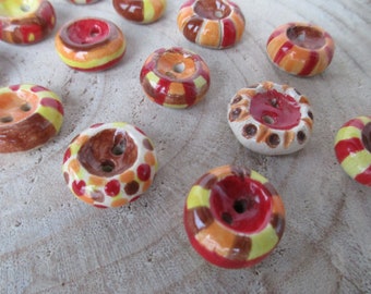 10 Bottoni in ceramica unici nel loro genere, Bottoni per gioielli, Bottoni per vestiti, Bottoni per cuscini, Bottoni unici smaltati a mano, Bottoni decorativi, Regalo