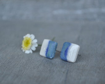 Square porcelain stud earrings, Contemporary porcelain stud earrings, Handmade porcelain earrings