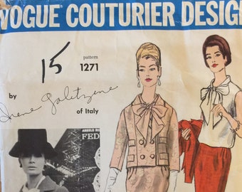 RARE VTG 1271 Vogue (1963). Vogue Couturier Design. Irene Galitzine of Italy. Suit & Blouse. Size 12.  Complete w/label, FF. Excellent cond.
