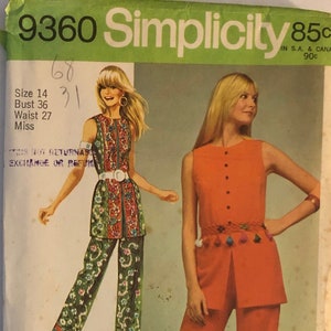 VTG 9360 Simplicity (1971).  Super Jiffy.  Misses&#39; Tunic and Hip-Hugger Pants.  Size 14.  Complete, unused, FF.  Excellent condition.