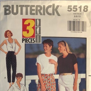 VTG 5518 Butterick (1991).  3 Stück. Schnell & Einfach.  Hosen in 2 Längen.  Größe 6-8-10.  Vollständig, unbenutzt, ff.  Exzellenter Zustand.