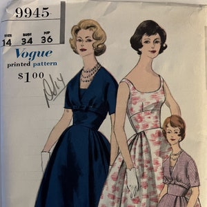 Rare VTG 9945 Vogue (1960).  One Piece Dress & Bolero.  Size 14,Bust 34&quot;.  Complete, unused, FF.  Excellent condition.