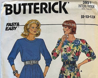 VTG 3951 Butterick (1986). Schnell & Einfach. Fräulein. Kleid. Größe 8-10-12. Komplett, ungebraucht, FF. Hervorragender Zustand.