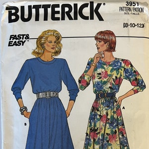 VTG 3951 Butterick (1986).  Fast & Easy.  Misses. Dress.  Size 8-10-12.  Complete, unused, FF.  Excellent condition.