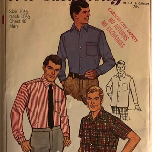 VTG 7745 Simplicity (1968).  Men's Tapered Sport Shirts.  Size 15-1/2, Chest 40".  Complete, unused, FF.  Excellent condition.