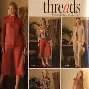 VTG 4275 Simplicity (2006).  Threads Collection.  Jacket, Pants, Top.  Size 14 to 22.  Complete, unused, FF. Excellent condition.