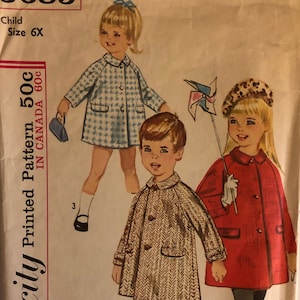 VTG 5685 Einfachheit (1964).  Kindermantel.  Größe 6X.  Komplett, ungebraucht, sauber geschnitten/teilweise sauber geschnitten/FF.  Exzellenter Zustand.