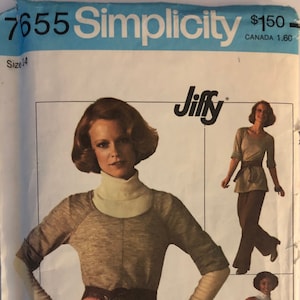 VTG 7655 Simplicity (1976).  Jiffy.  Misses&#39; Dress or Top and Pants.  Size 14, Bust 36&quot;.  Complete, unused, FF.  Excellent condition.