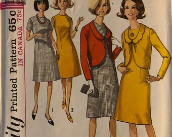 VTG 6099 Simplicity (1965).  Juniors' One-Piece Dress & Jacket.  Size 11, Bust 31-1/2".  Complete, unused, FF.  Excellent condition.