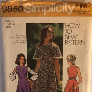 VTG 9850 Einfachheit (1971). Anleitung zum Nähen. Fräulein Prinzessin Kleid. Größe 12. Komplett, unbenutzt, geschnitten/ungeschnitten. Hervorragender Zustand.