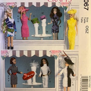 May include: McCall's Crafts M7067 sewing pattern envelope featuring illustrations of dolls wearing various outfits including dresses, hats, and accessories. The text includes the brand name, pattern number M7067, and size OSZ with a barcode.
