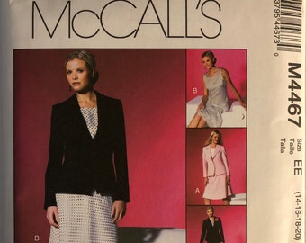 OOP 4467 McCalls (2004). Non-Stop Wardrobe.  Misses' Jacket, Top, Skirt, Pants.  Size 14 to 20.  Complete, unused, FF.  Excellent condition.