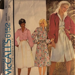VTG 6152 McCalls (1978).  Carefree Patterns.  Misses&#39; Dress or Shirt.  Size 12, Bust 34&quot;.  Complete, unused, FF.  Excellent condition.