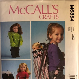 OOP 6854 McCalls (2013).  18&quot; Doll Clothes and Backpack.  One Size.  Complete, unused, factory folded.  Excellent condition.