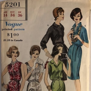 Rare VTG 5201 Vogue (1961).  Easy to Make.  One Piece Dress.  Size 14, Bust 34&quot;.  Complete, unused, FF.  Excellent condition.