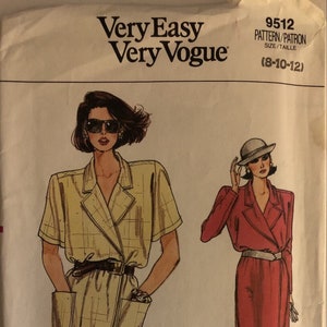 VTG 9512 Vogue (1986).  Very Easy Very Vogue.  Misses&#39; Dress. Size 8-10-12.  Complete, unused, factory folded.  Excellent condition.