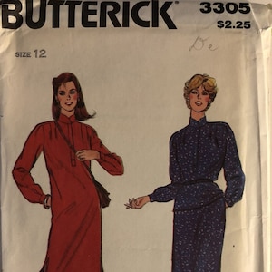VTG 3305 Butterick (early 1980&#39;s).  Misses&#39; Dress, Top, & Skirt.  Size 12, Bust 34&quot;.  Complete, unused, FF.  Excellent condition.