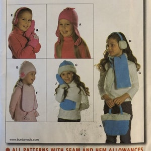 OOP 9619 Burda (2000's).  Girls' Accessories.  Complete, unused, factory folded.  Excellent condition.