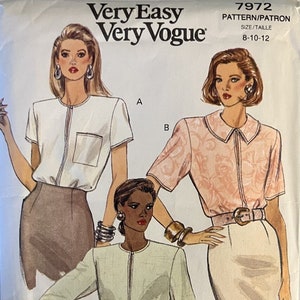 VTG 7972 Vogue (1991).  Very Easy Very Vogue.  Misses&#39; Blouse.  Size 8-10-12.  Complete, unused, FF.  Excellent condition.