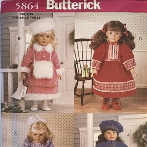 VTG 5864 Butterick (1998).  18 Inch Doll Historical Clothing.  Complete, unused, factory folded.  Excellent condition.