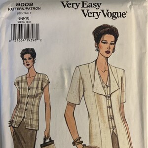 VTG 9008 Vogue (1994).  Very Easy Very Vogue.  Misses' Jacket, Top, Skirt.  Size 6-8-10.  Complete, unused, FF.  Excellent condition.
