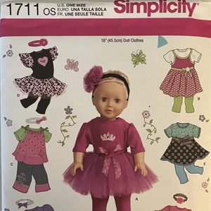 OOP 1711 Simplicity (2013).  18&quot; Doll Clothes.  Complete, unused, factory folded.  Excellent condition.