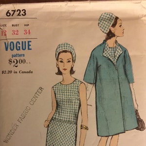 RARE VTG 6723 Vogue (1960&#39;s). Vogue Special Design. Misses&#39; dress & coat.  Size 12, Bust 32&quot;. Complete, unused, FF. Excellent condition.