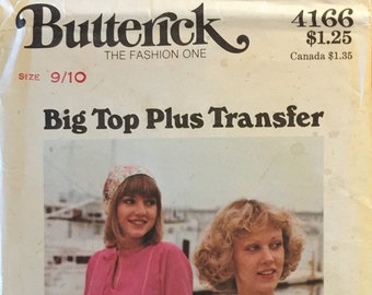 VTG 4166 Butterick (1970's). Young junior teen top.  Size 9/10, Bust 30-1/2".  Complete, unused, FF. Excellent condition.