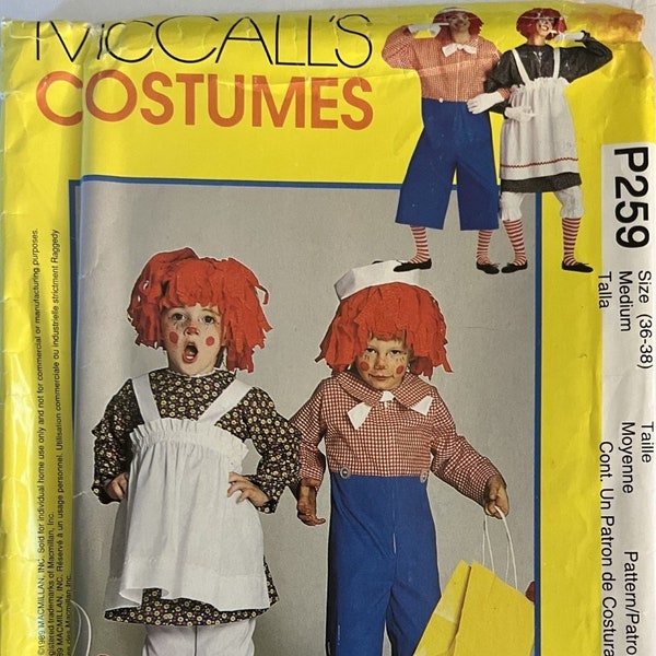 Rare VTG 259 McCalls (2001).  Disfraces de McCall.  Misses' y Men's Raggedy Ann & Andy.  Tamaño Med.  Completo, sin usar, FF.  Excelente cond.