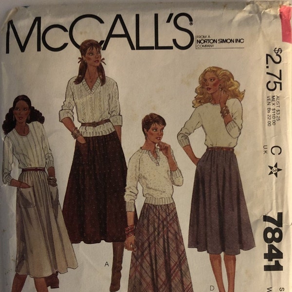 VTG 7841 McCalls (1981).  Apprenez à coudre pour le plaisir.  Jupes de miss.  Taille 10, taille 25 ».  Complet, inutilisé, FF.  Excellent état.